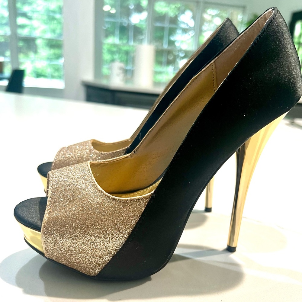 Black and Gold Platform Heels